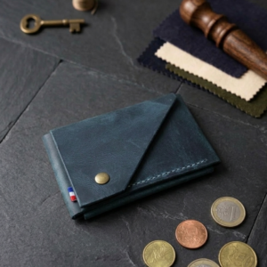 portefeuille compact en cuir italien vert vieilli