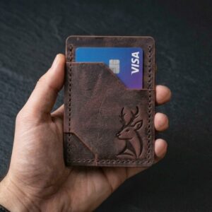Porte cartes vertical en cuir - Marron vieilli
