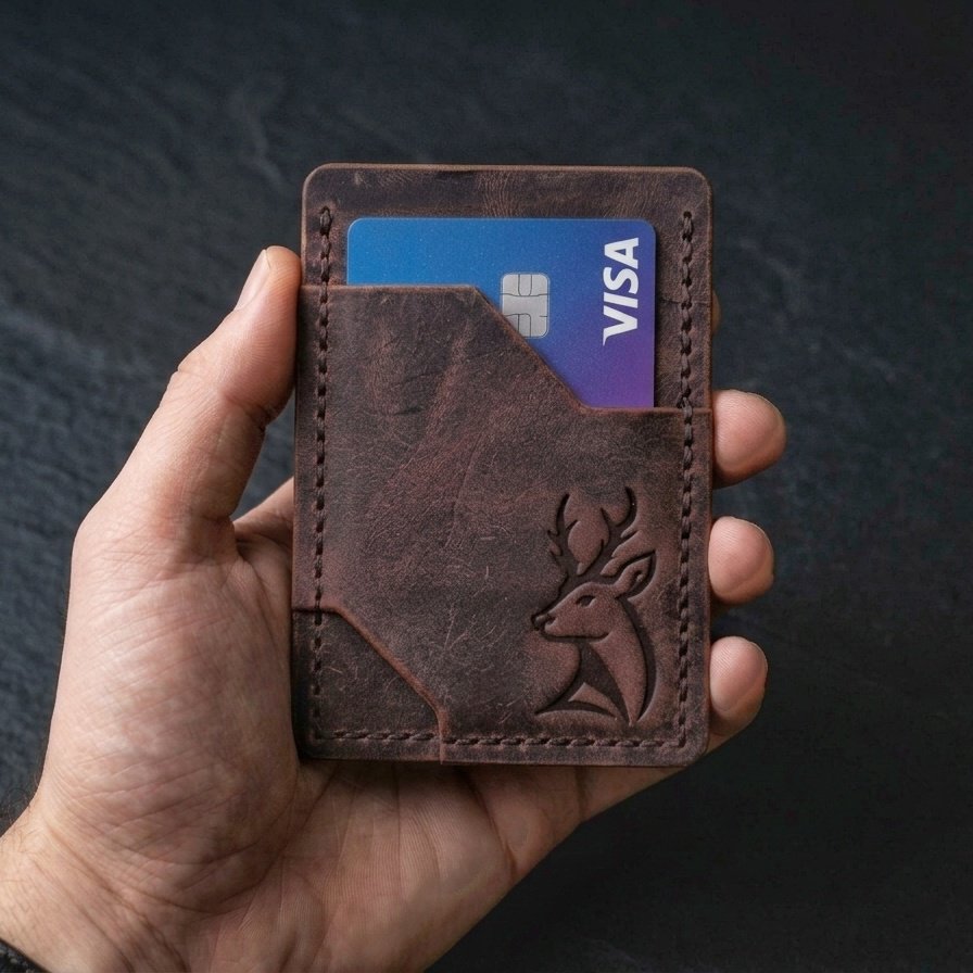 Porte cartes vertical en cuir - Marron vieilli